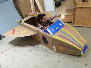 Art Department after finishing cardboard rocket, with Mick Lorusso and Frida Cano