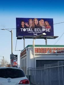 Total Eclipse banner in Los Angeles. Photo by Evelyn Ellias