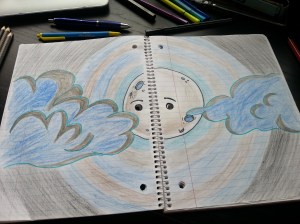 Notebook with Cassie's moon drawings. By Frida Cano